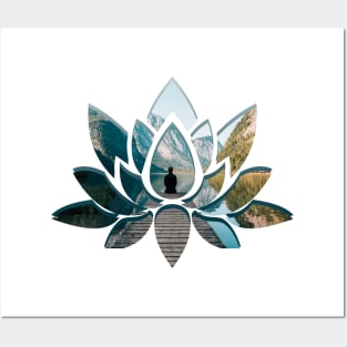 Lotus Flower Silhouette Peaceful Landscape Yoga Posters and Art